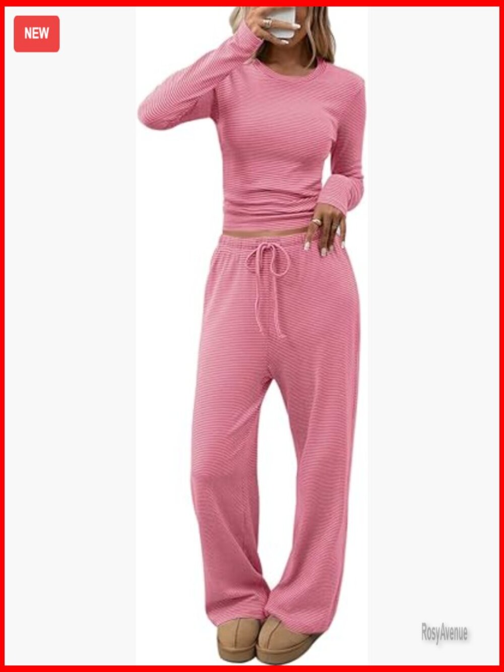 Striped Long Sleeve Top Wide Leg Palazzo Pants Lounge Set Two Piece